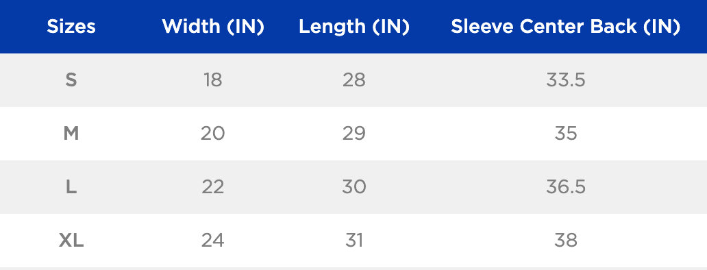 Size chart showing width, length, and sleeve center back measurements for Plantasia "Man With His Plants" Longsleeve Tee in S to XL sizes