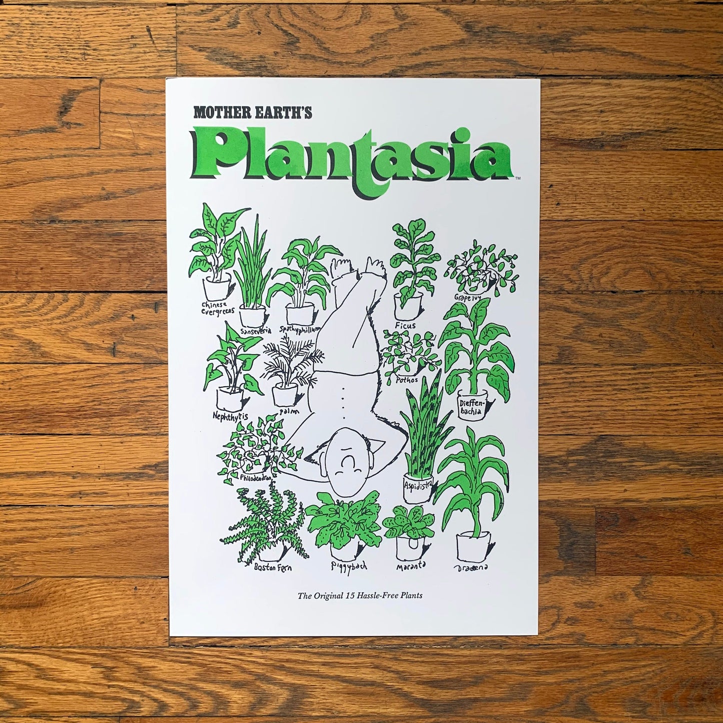 Plantasia "Man With His Plants" Poster featuring a man surrounded by green houseplants on white background