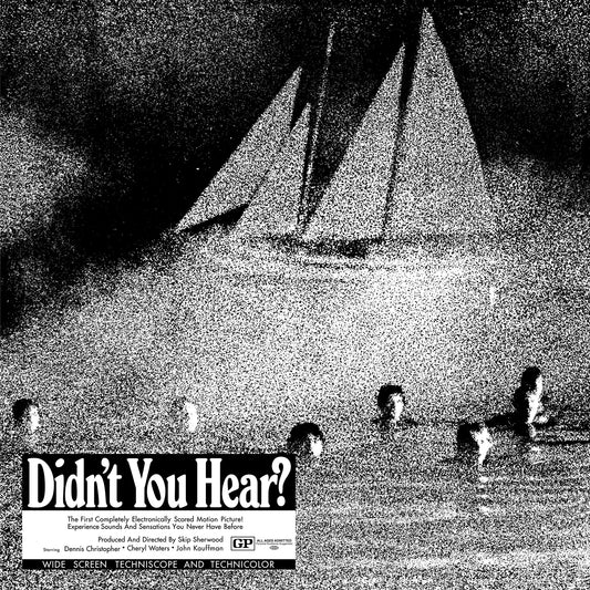 Black and white image with heads emerging from water and a sailing ship silhouette for Didn't You Hear? record cover.