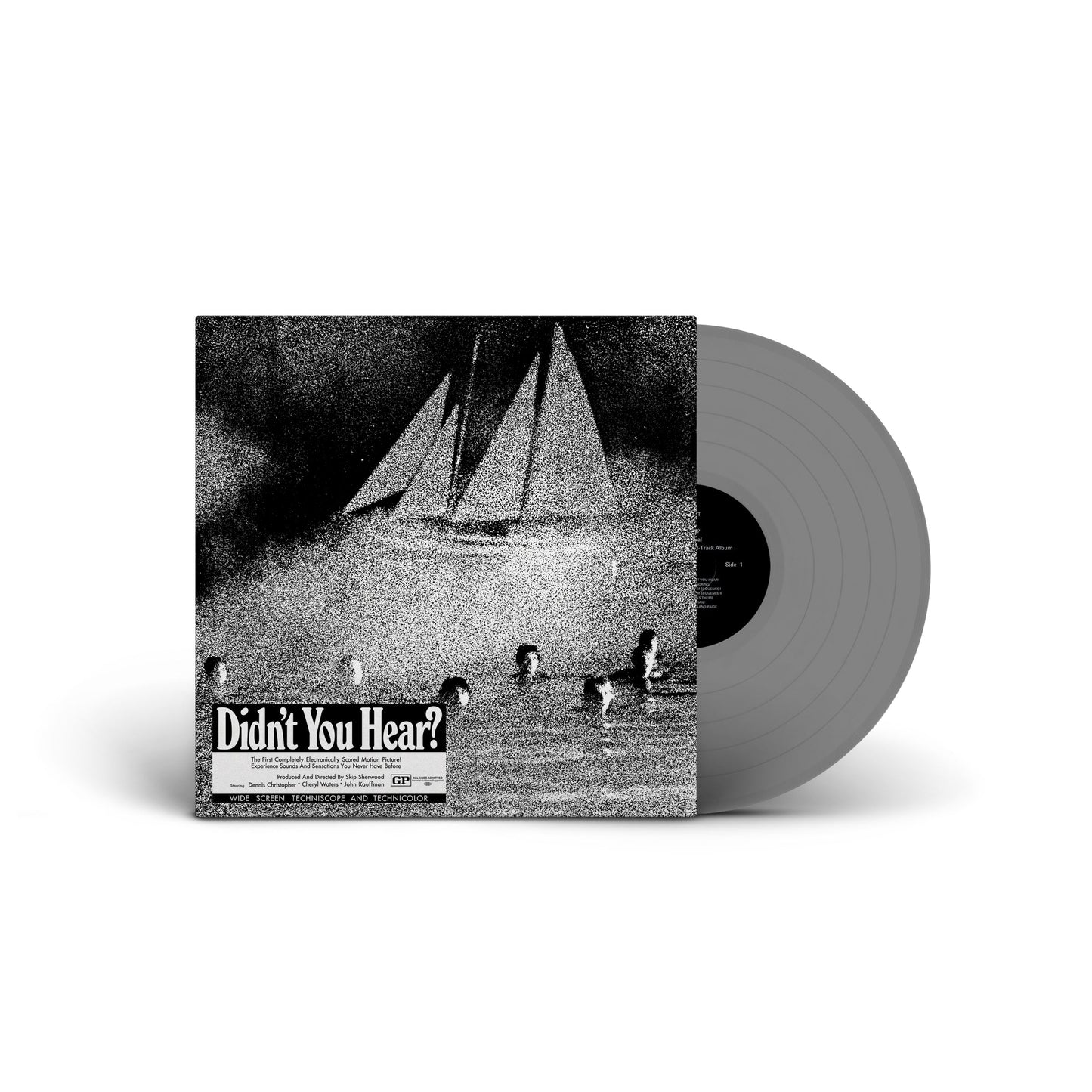 Vinyl record with black and white cover showing a sailboat and swimmers titled Didn't You Hear?