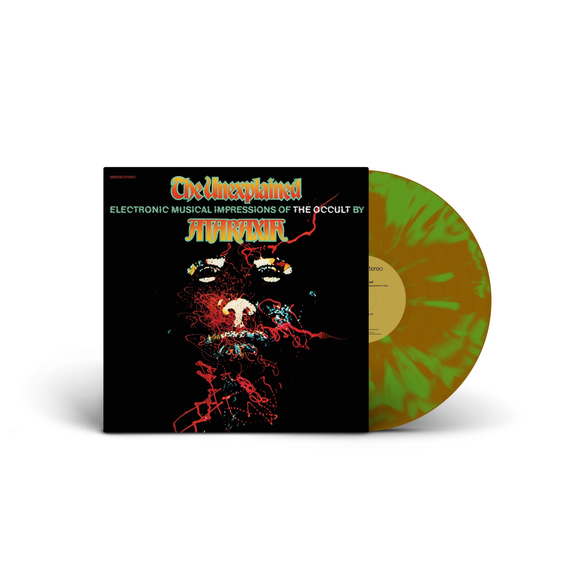 The Unexplained vinyl record with colorful splatter design and eerie occult-themed cover art by Ataraxia